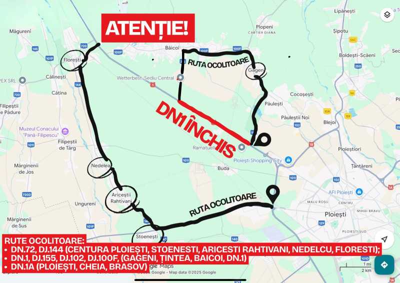 Trafic închis mai multe zile pe DN 1, la Movila Vulpii, pentru lucrări