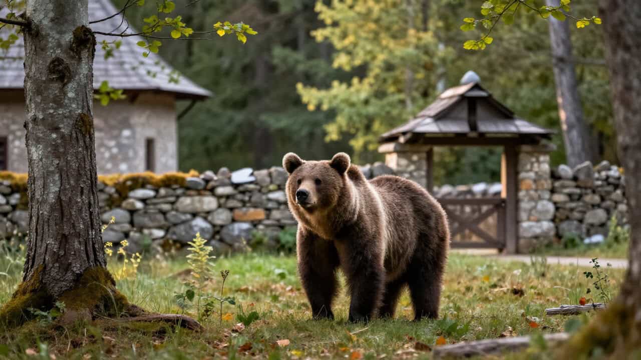 Urs văzut în curtea mănăstirii Sinaia