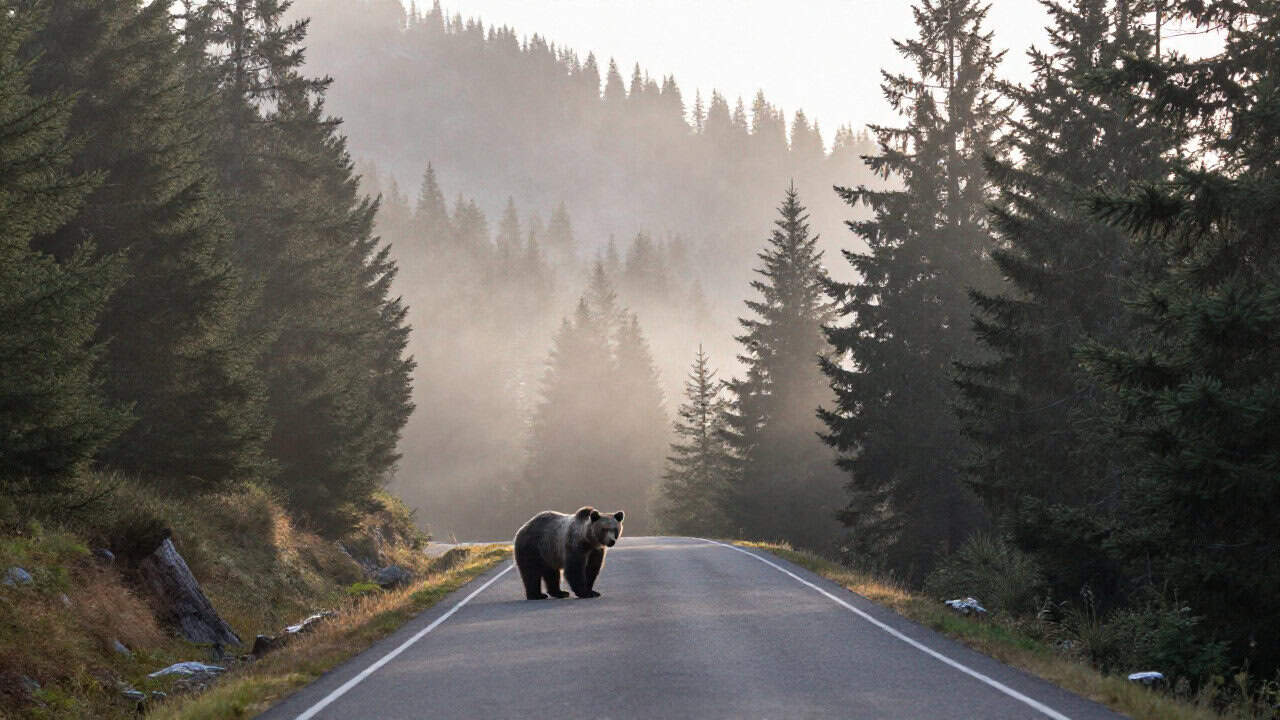 Urs pe o stradă din Bușteni; a fost emis RO-ALERT