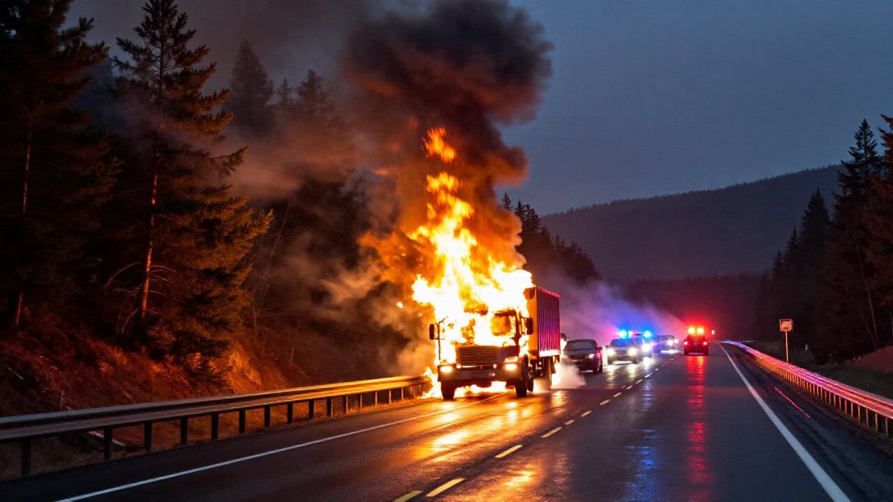 Incendiu la un autotren pe DN 1, la Florești; traficul e blocat pe sensul spre Brașov