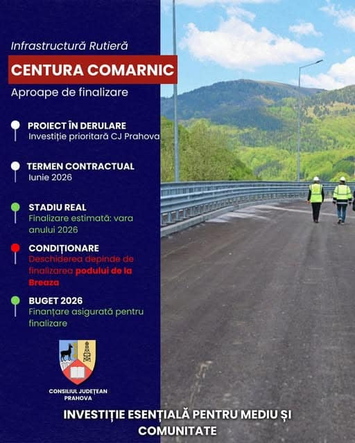 CJ PRAHOVA: Centura ocolitoare Comarnic – proiect prioritar în bugetul județului pentru 2026