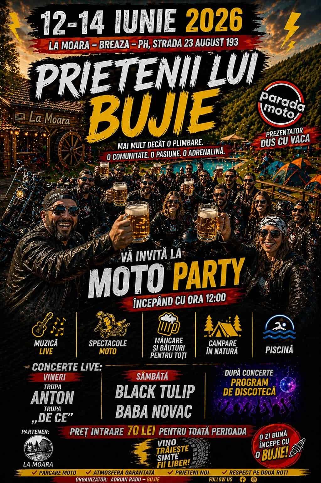 Moto Party la Breaza: „Prietenii lui Bujie” se reunesc pentru un weekend plin de adrenalină și muzică rock
