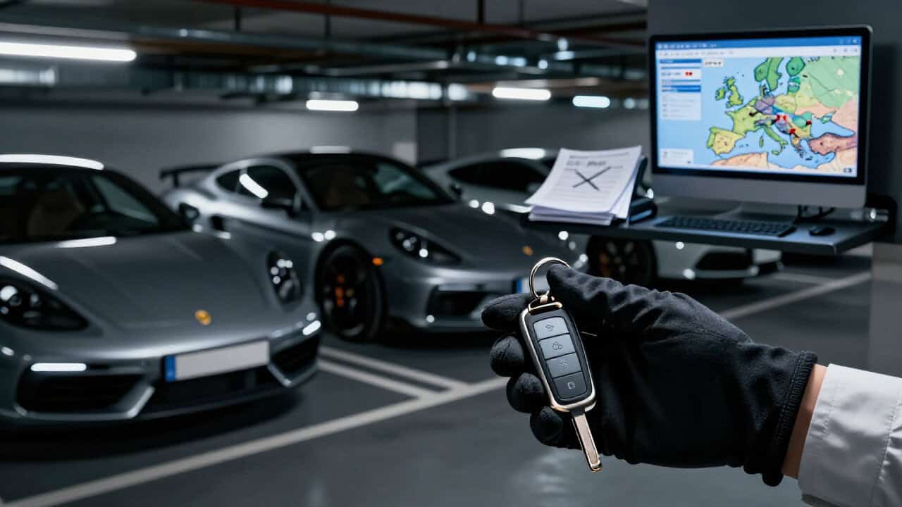 Zeci de percheziții într-un dosar de înșelăciune cu autoturisme de lux furate din țări UE