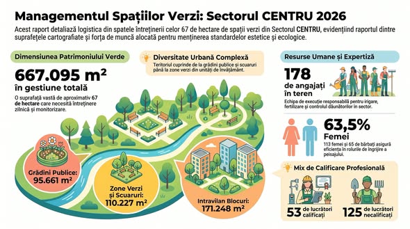 SGU Ploiești: Date statistice și logistice privind Întreținerea Spațiilor Verzi 2026 în Sectorul CENTRU