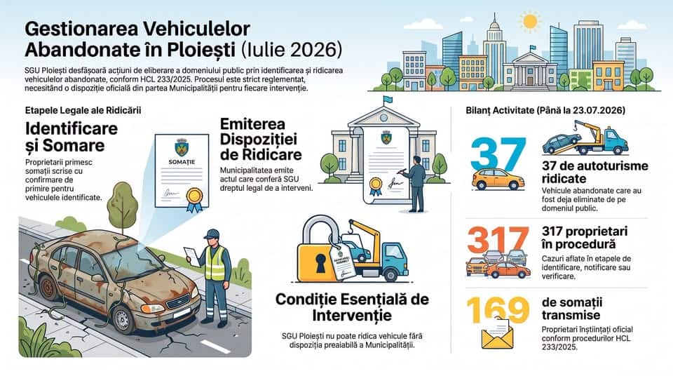 SGU Ploiești: Situația vehiculelor abandonate – Actualizare la data de 23.07.2026