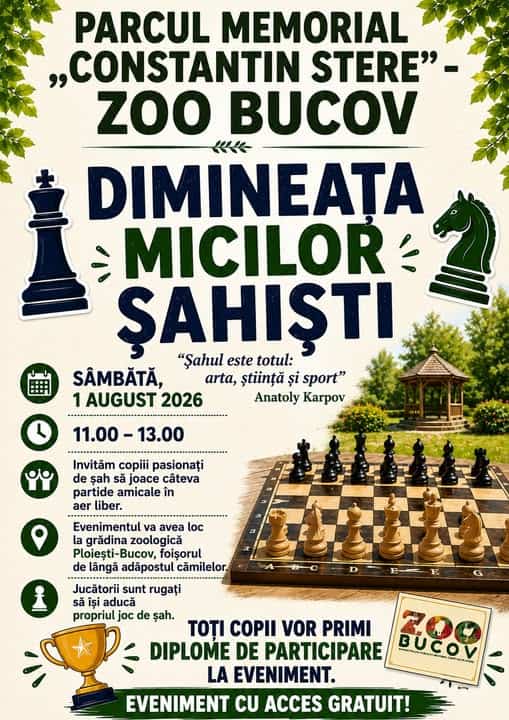 Grădina Zoologică Bucov orgnizează dimineața micilor șahiști – sambătă, 1 august 2026