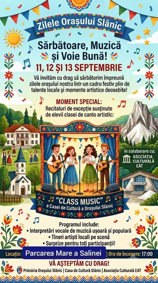 Casa de Cultură a Orașului Slănic, în strânsă colaborare cu Asociația Culturală EAT, vă invită să urmăriți un program artistic vibrant și plin de emoție